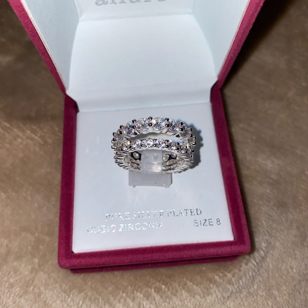 Sliver Band ring with Lab Diamonds Size 8 for womens